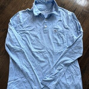 mens vineyard vines edgartown long sleeve polo- blue- M